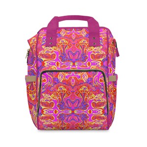 Multifunctional Diaper Backpack in Alien Art Nouveau in Pink