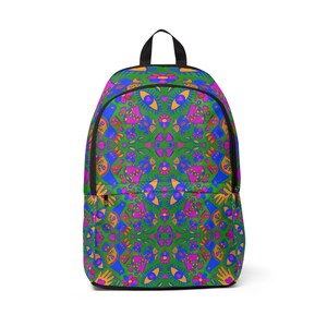 Plecak z materiału unisex w kolorze zielonym z motywem bogini folkloru