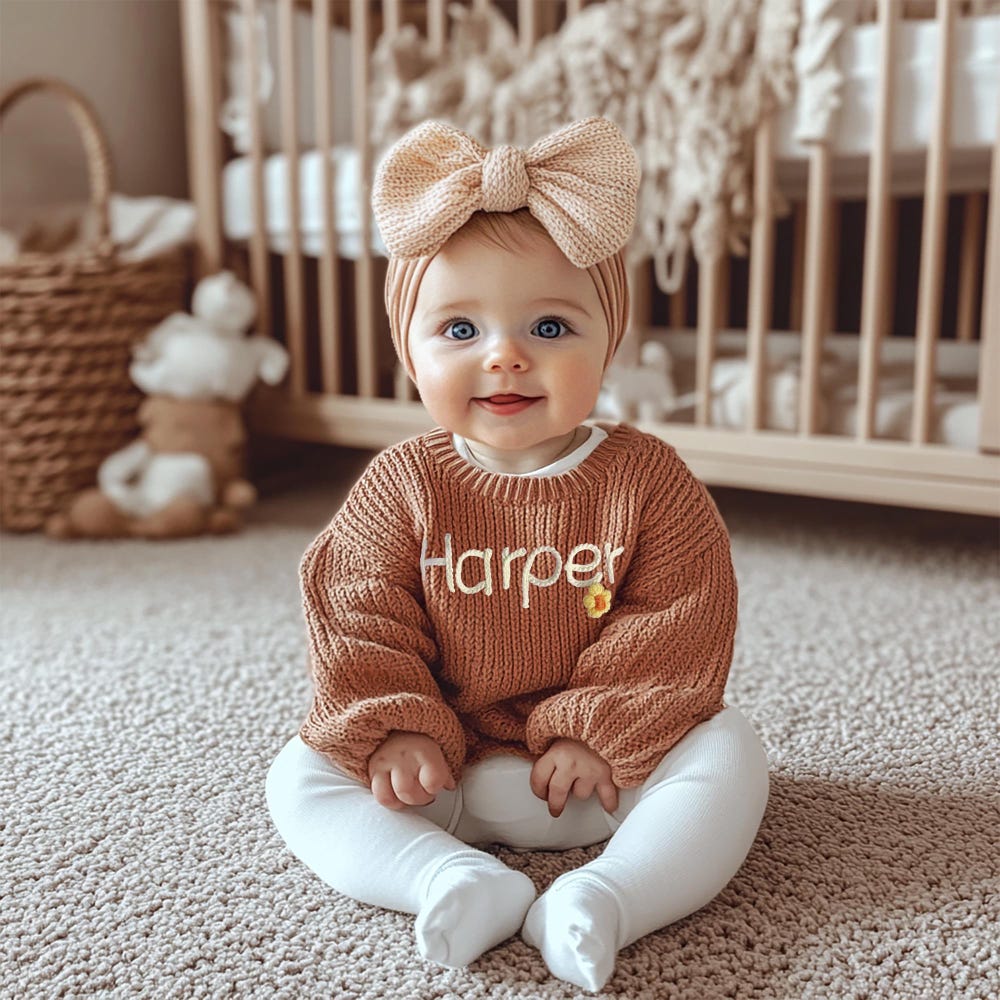 Sweater With Name Personalized Baby Sweater With Name   /Custom Knitted Baby Name Sweater/Baby Shower Gift/ Newborn Gift/Baby Boys Girls Birthday Custom Baby Sweater Men Women Realtorgift
