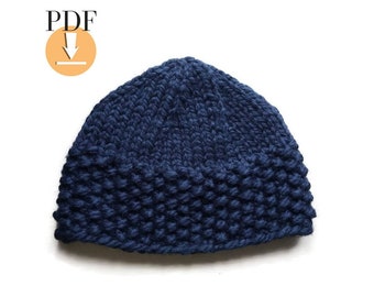 Easy hat knitting pattern - Quick bulky beanie for adult - Instant download PDF pattern