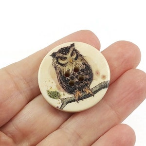 4 owl sewing buttons, 30mm natural wooden buttons