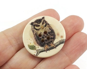 4 owl sewing buttons, 30mm natural wooden buttons