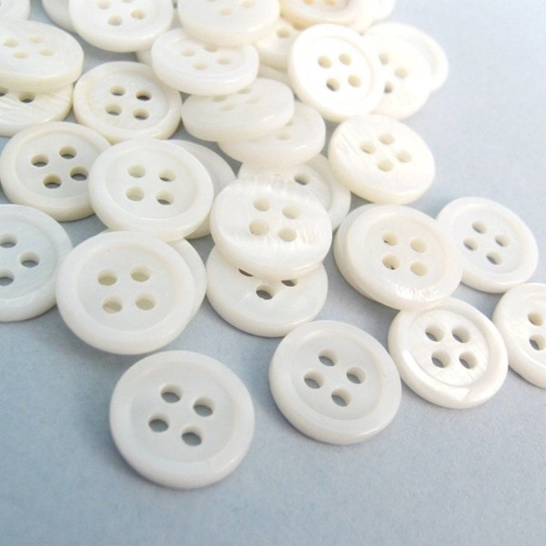 11mm mother of pearl buttons, Natural shell sewing buttons, 4 holes white MOP shirt buttons