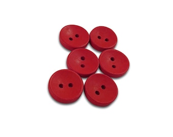15mm red wooden buttons - Set of 6 small sewing buttons
