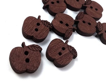 Wooden apple buttons, Novelty sewing buttons, Natural brown knitting buttons