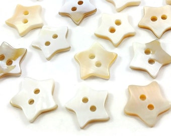 Star shape shell buttons - Freshwater seashell color buttons 12mm - set of 6 celestial buttons