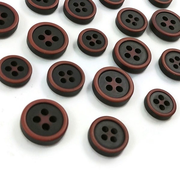 10 dark brown resin sewing buttons - Pick your size: 9mm, 10mm or 11mm