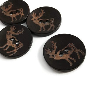 Rustic elk wooden button, 40mm big sewing button, 4 brown button for knitting, Deer woodland supplies