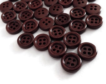 Mini Wood button - Brown 4 Holes Wooden Sewing Buttons 11mm - set of 36