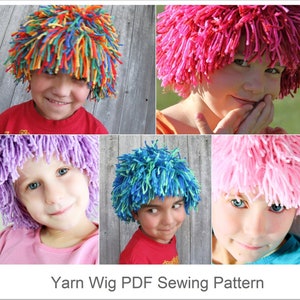 Yarn Wig Sewing Pattern, Halloween costume wig tutorial, PDF instant download digital pattern, Pattern for children and adult image 1