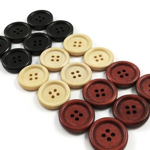 20mm wooden buttons, 6 sewing buttons, Natural wood button, Dark brown, brown or natural