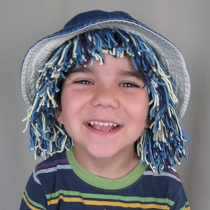 DIY yarn hair wig hat, PDF children sewing tutorial, Party and dress up costume, Instant download image 1