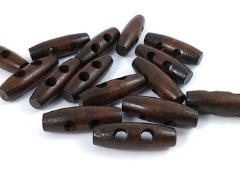 35mm brown toggle buttons, 15 wooden horn buttons, Bulk sewing buttons