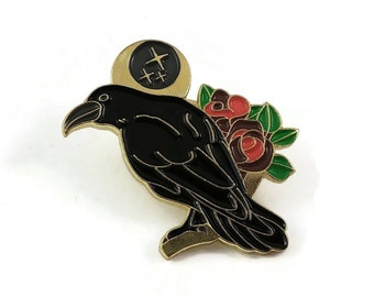 Pin de esmalte duro de cuervo negro, broche de bruja Wiccan, regalo de insignia de pin pagano, pin de solapa de cuervo mágico