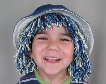 DIY yarn hair wig hat, PDF children sewing tutorial, Party and dress up costume, Instant download