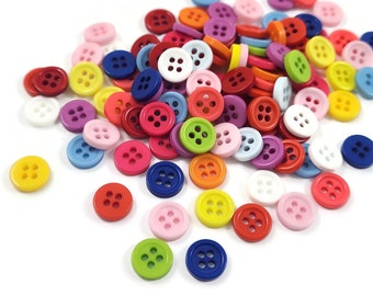 100 Mixed bright colors buttons, Bulk plastic sewing buttons 9mm or 11mm, Multicolor rainbow pack