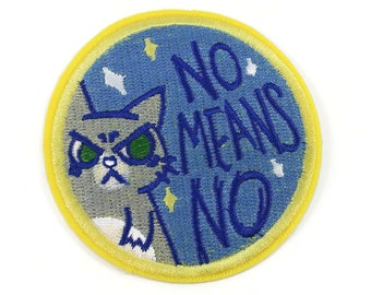 NO MEANS NO iron on patch, Cat embroidered sew on patch, Funny badge appliques