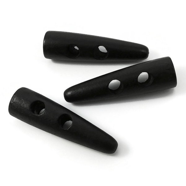Black Toggle buttons - 3 big wooden toggle buttons - 2 inches wood horn buttons