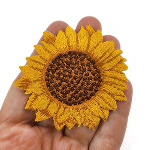 Sunflower iron on patch, Embroidered sew on patch, Flower applique