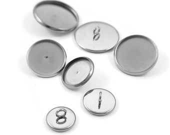 Stainless steel shank button bezel - Make you own buttons - Cabochon settings - 4pcs