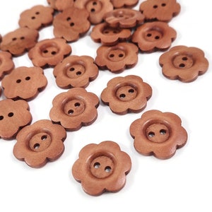 25mm flower shape buttons, Novelty wooden sewing buttons, 1 inch light brown knitting buttons