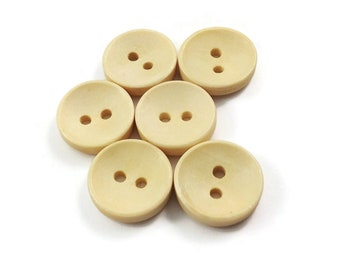 15mm wooden buttons, 6 sewing buttons, Natural wood button, White wood craft buttons
