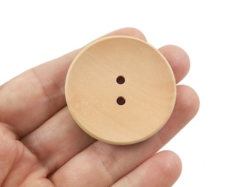 Big 40mm wooden sewing buttons, Large unfinished wood buttons, Raw natural buttons for knitting