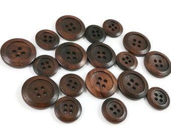 6 olive natural wood buttons, 15mm, 20mm, Classic walnut sewing buttons, Made in Italy