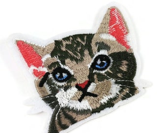 Cat iron on patch, Embroidered sew on patch, Cat lover applique