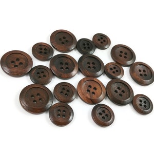 6 olive natural wood buttons, 15mm, 20mm, Classic walnut sewing buttons, Made in Italy