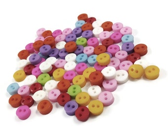 6mm mixed bright colors buttons - Bulk plastic tiny sewing buttons, 100 cute craft buttons