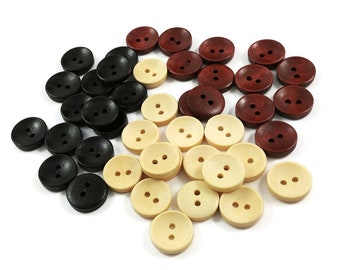 15mm wooden buttons, 6 sewing buttons, Natural wood button, Dark brown craft buttons