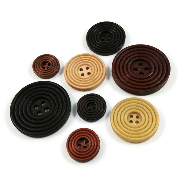 Wooden sewing buttons, 20mm, 30mm, 40mm natural wood buttons, Unique craft buttons for knitting