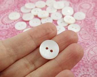 15mm mother of pearl buttons, 6 natural shell sewing buttons, 2 holes white buttons