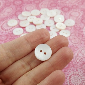 15mm mother of pearl buttons, 6 natural shell sewing buttons, 2 holes white buttons