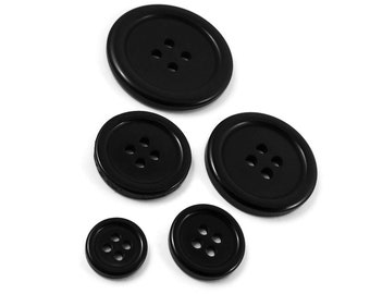 6 black resin sewing buttons - Pick your size: 11, 15, 20, 25 or 30mm