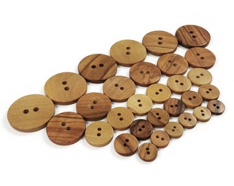 Natural olive wood buttons, 11mm, 13mm, 15mm, 20mm, 25mm, Wooden sewing buttons, Made in Italy