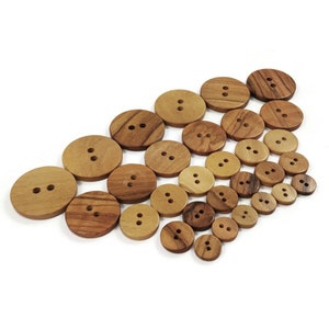 Natural olive wood buttons, 11mm, 13mm, 15mm, 20mm, 25mm, Wooden sewing buttons, Made in Italy