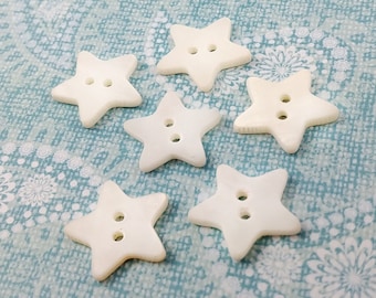 Star shape MOP buttons - Mother of Pearl Shell Buttons 15mm - set of 6 celestial white buttons