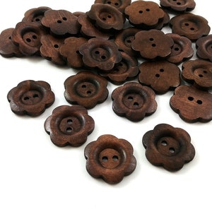 25mm flower shape buttons, Novelty wooden sewing buttons, 1 inch dark brown knitting buttons