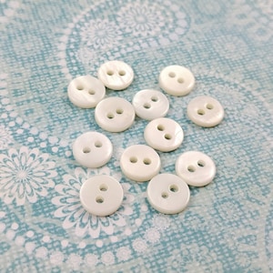 Mother of Pearl Buttons - 7mm buttons - set of 10 pearl buttons - white buttons 8mm - tiny buttons - sea shell buttons