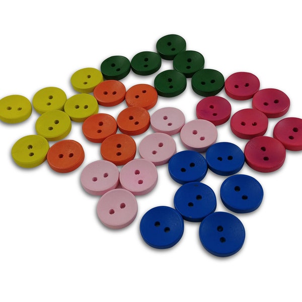 15mm colorful wooden buttons - Set of 6 wood sewing button - Choose your color