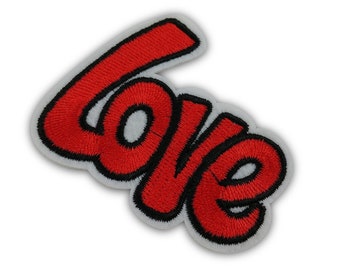 LOVE iron on patches, Red embroidered patch, Word graffiti sew on patch