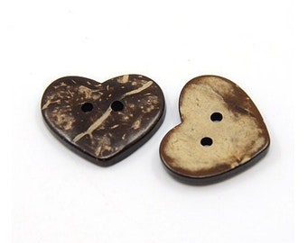 Heart shape coconut shell buttons - 20mm wooden sewing buttons - 10 cute brown buttons for knitting