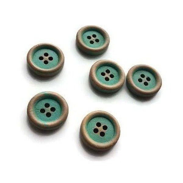 15mm wooden buttons, Aqua green buttons, 4 holes sewing buttons, 6 buttons for knitting