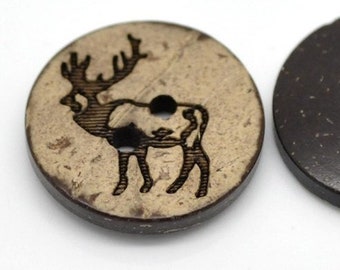 Deer coconut buttons, 18mm rustic wooden buttons, 10pcs elk sewing buttons