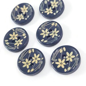 15mm dark blue wooden buttons, 2 holes unique shirt buttons, 6 small flower buttons for knitting
