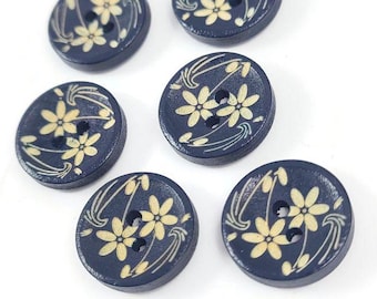 15mm dark blue wooden buttons, 2 holes unique shirt buttons, 6 small flower buttons for knitting