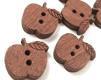 Wooden apple buttons, Novelty sewing buttons, Natural brown knitting buttons