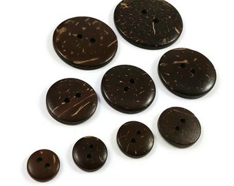 6 Brown Coconut Buttons, 10mm 11mm 13mm 15mm 18mm 20mm 23mm 25mm 30mm, Natural wooden sewing buttons